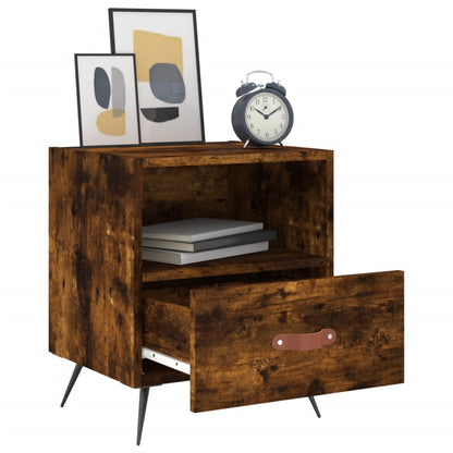 Smoked Oak Bedside Cabinet - 40x35x47.5 cm Engineered Wood