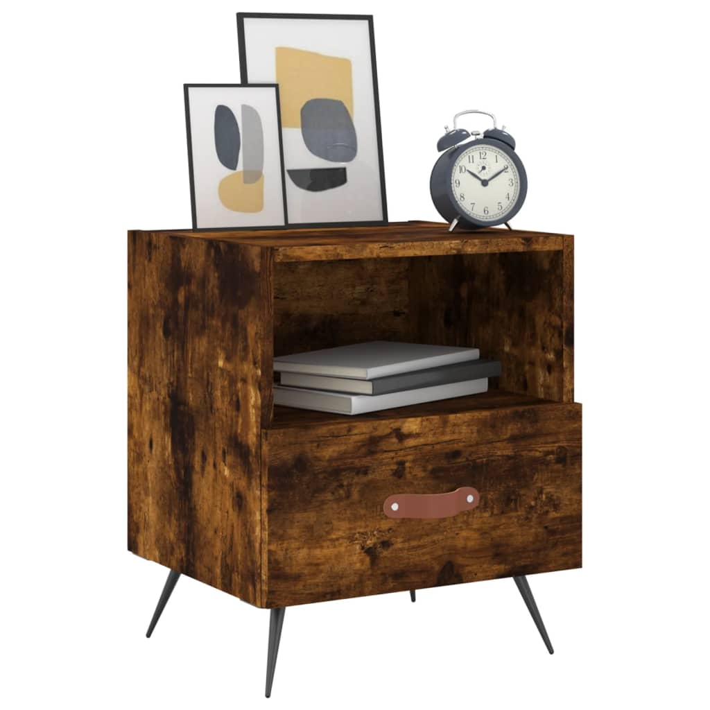 Smoked Oak Bedside Cabinet - 40x35x47.5 cm Engineered Wood