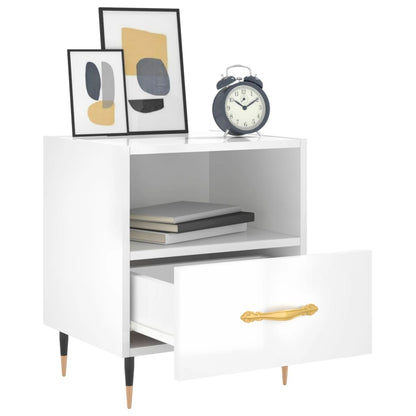 High Gloss White Bedside Cabinet, Engineered Wood, 40x35x47.5 cm