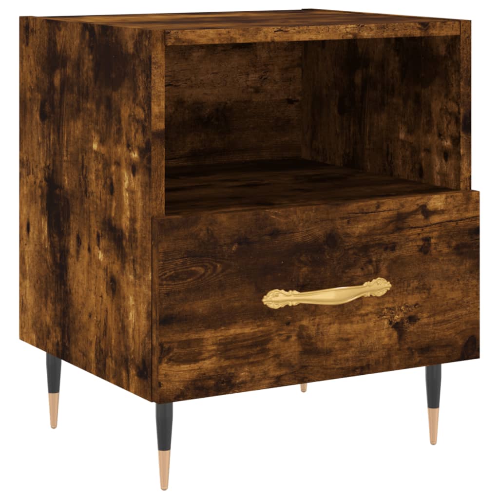 Compact Smoked Oak Bedside Cabinet 40x35x47.5 cm - Engineered Wood