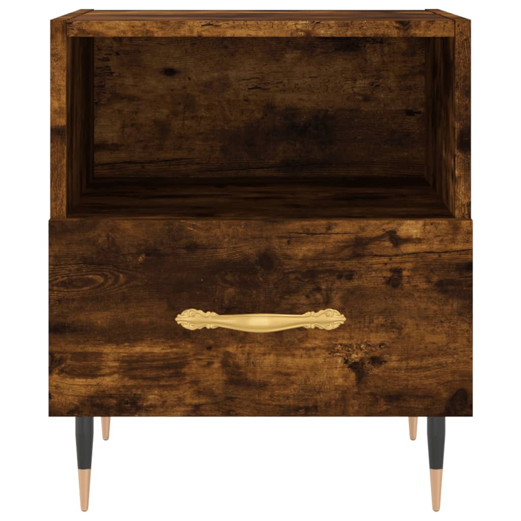 Compact Smoked Oak Bedside Cabinet 40x35x47.5 cm - Engineered Wood