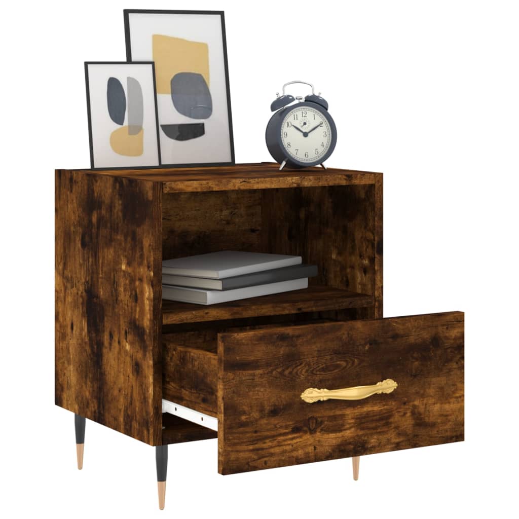 Compact Smoked Oak Bedside Cabinet 40x35x47.5 cm - Engineered Wood