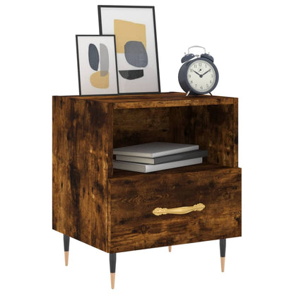 Compact Smoked Oak Bedside Cabinet 40x35x47.5 cm - Engineered Wood
