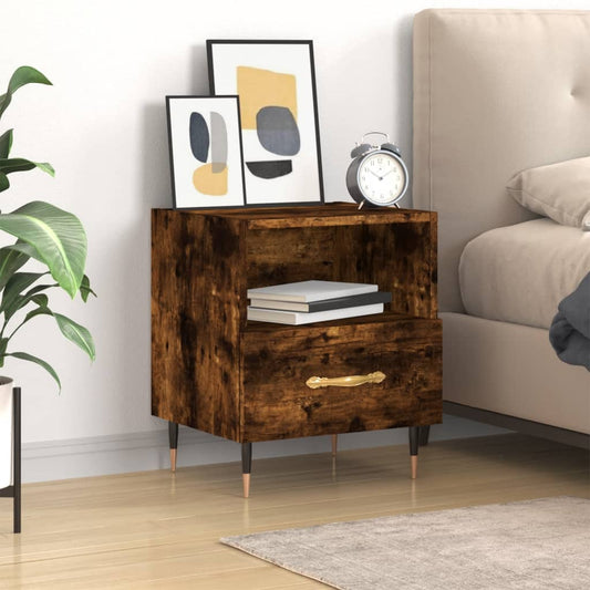 Compact Smoked Oak Bedside Cabinet 40x35x47.5 cm - Engineered Wood