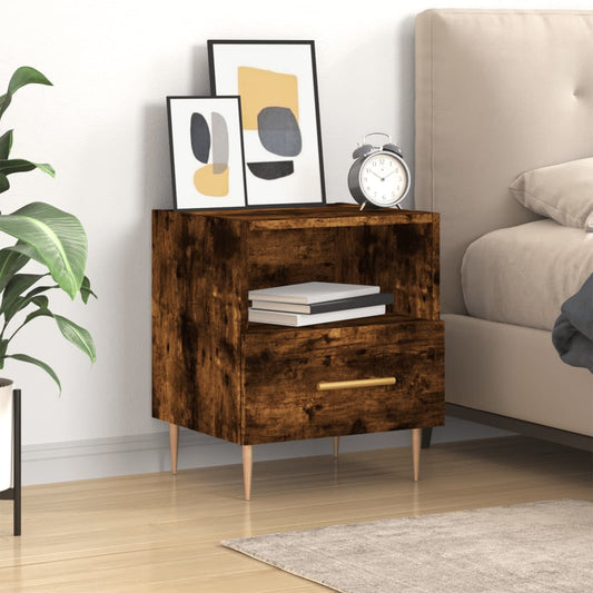 Smoked Oak Bedside Cabinet - 40x35x47.5 cm Engineered Wood