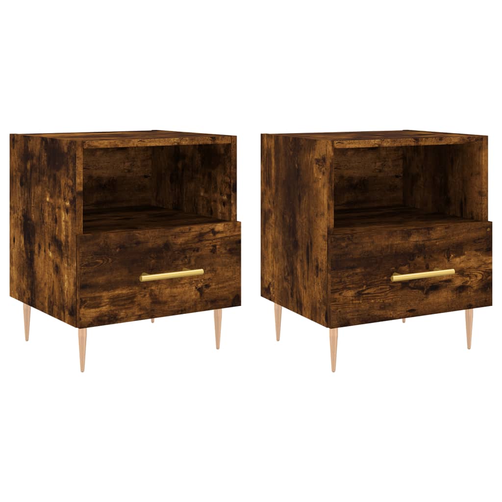 Smoked Oak Bedside Cabinets Set - Engineered Wood, 40x35x47.5 cm