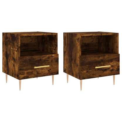 Smoked Oak Bedside Cabinets Set - Engineered Wood, 40x35x47.5 cm