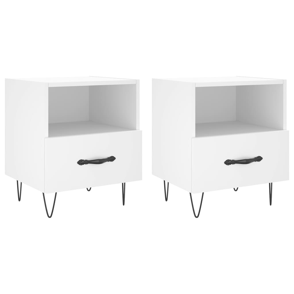 White Bedside Cabinets Set of 2 - Engineered Wood, 40x35x47.5 cm