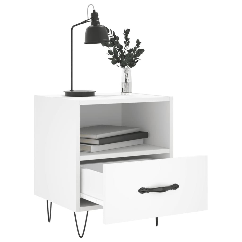 White Bedside Cabinets Set of 2 - Engineered Wood, 40x35x47.5 cm