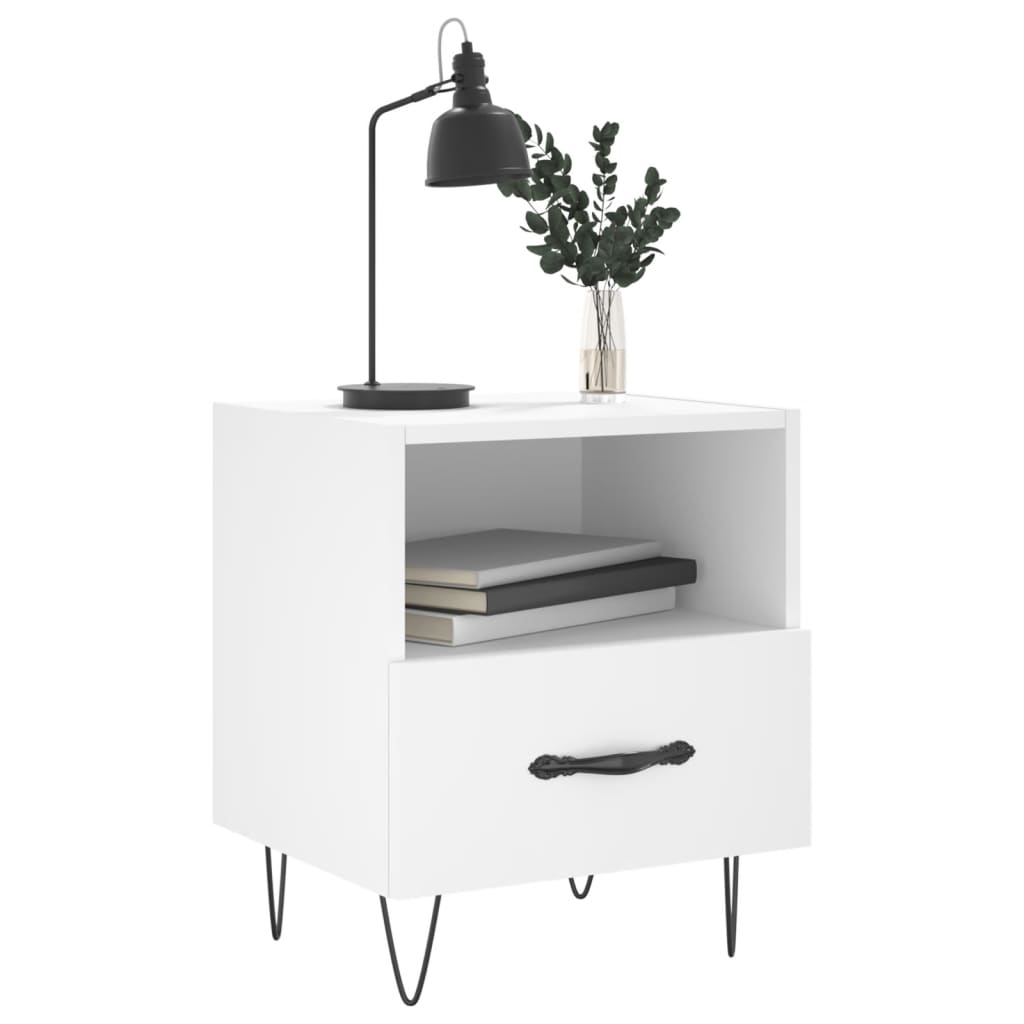 White Bedside Cabinets Set of 2 - Engineered Wood, 40x35x47.5 cm