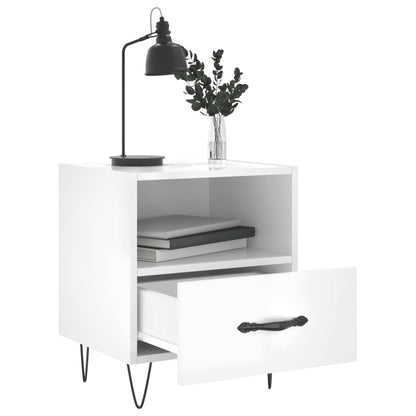 High Gloss White Bedside Cabinets Set - Engineered Wood, 40x35x47.5 cm