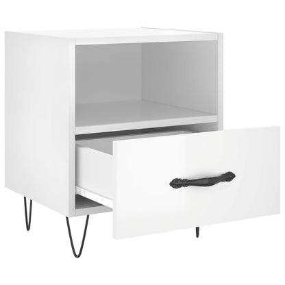 High Gloss White Bedside Cabinets Set - Engineered Wood, 40x35x47.5 cm