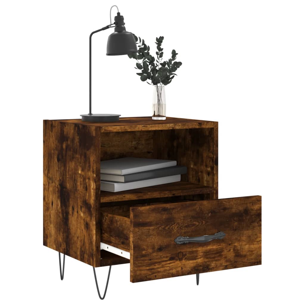 Smoked Oak Bedside Cabinet 40x35x47.5 cm - Engineered Wood