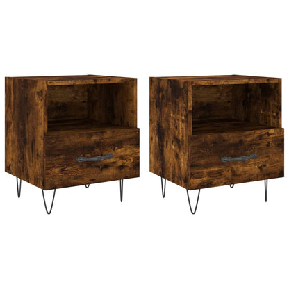 Smoked Oak Bedside Cabinets Set of 2 - 40x35x47.5 cm Engineered Wood
