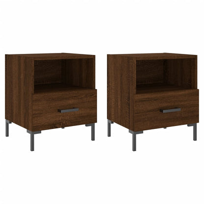 Brown Oak Bedside Cabinets Set of 2 - 40x35x47.5 cm Engineered Wood