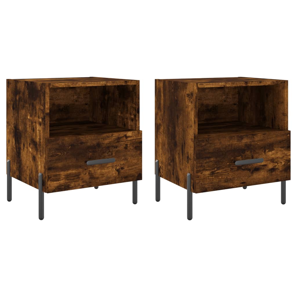 Smoked Oak 2-Piece Bedside Cabinets, 40x35x47.5 cm, Engineered Wood