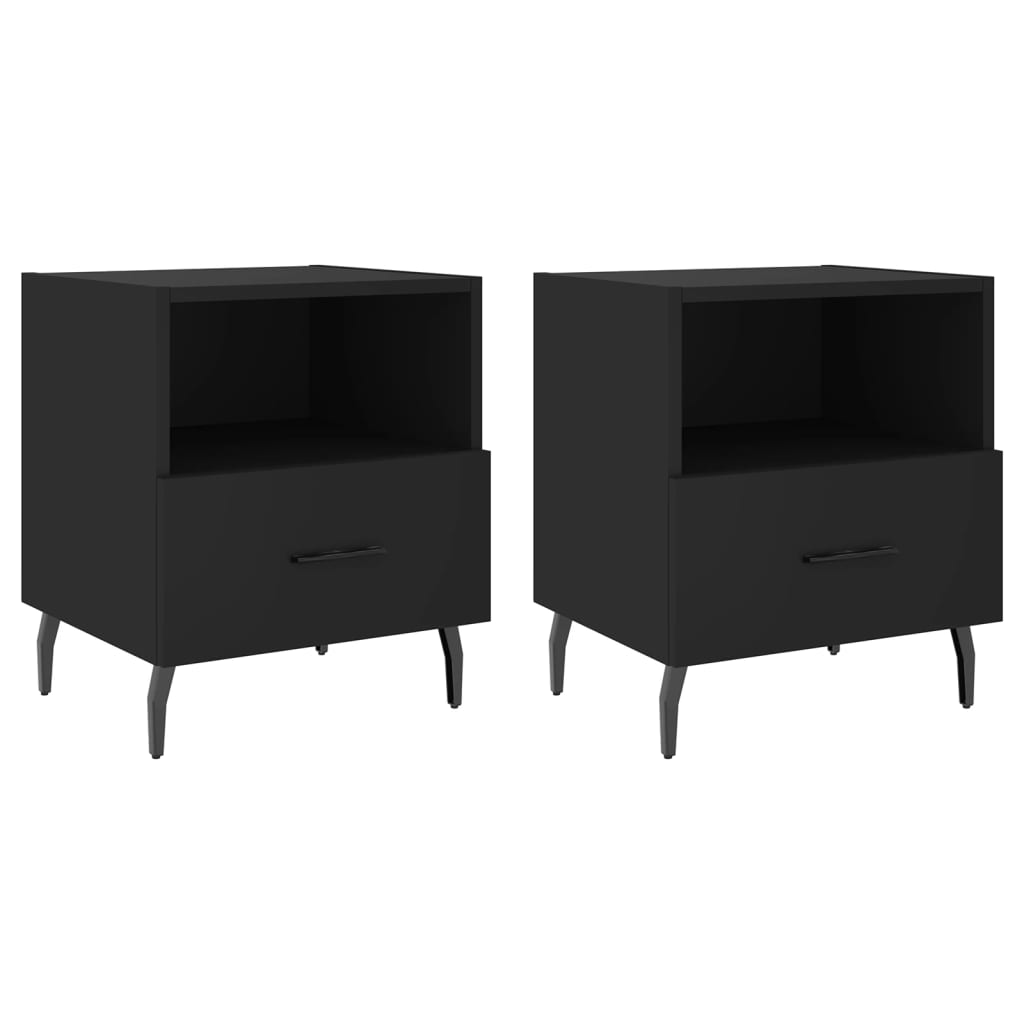 Black Bedside Cabinets Set of 2, Engineered Wood, 40x35x47.5 cm