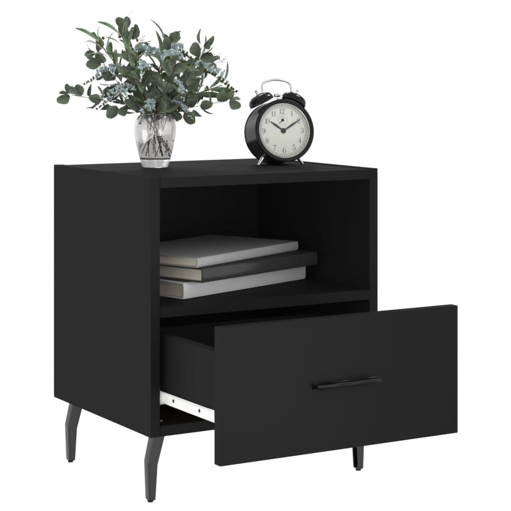 Black Bedside Cabinets Set of 2, Engineered Wood, 40x35x47.5 cm