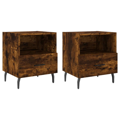 Set of 2 Smoked Oak Bedside Cabinets - 40x35x47.5cm Engineered Wood