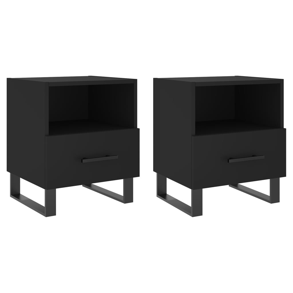 Stylish Black Bedside Cabinets Set 2pcs, Engineered Wood, 40x35x47.5 cm
