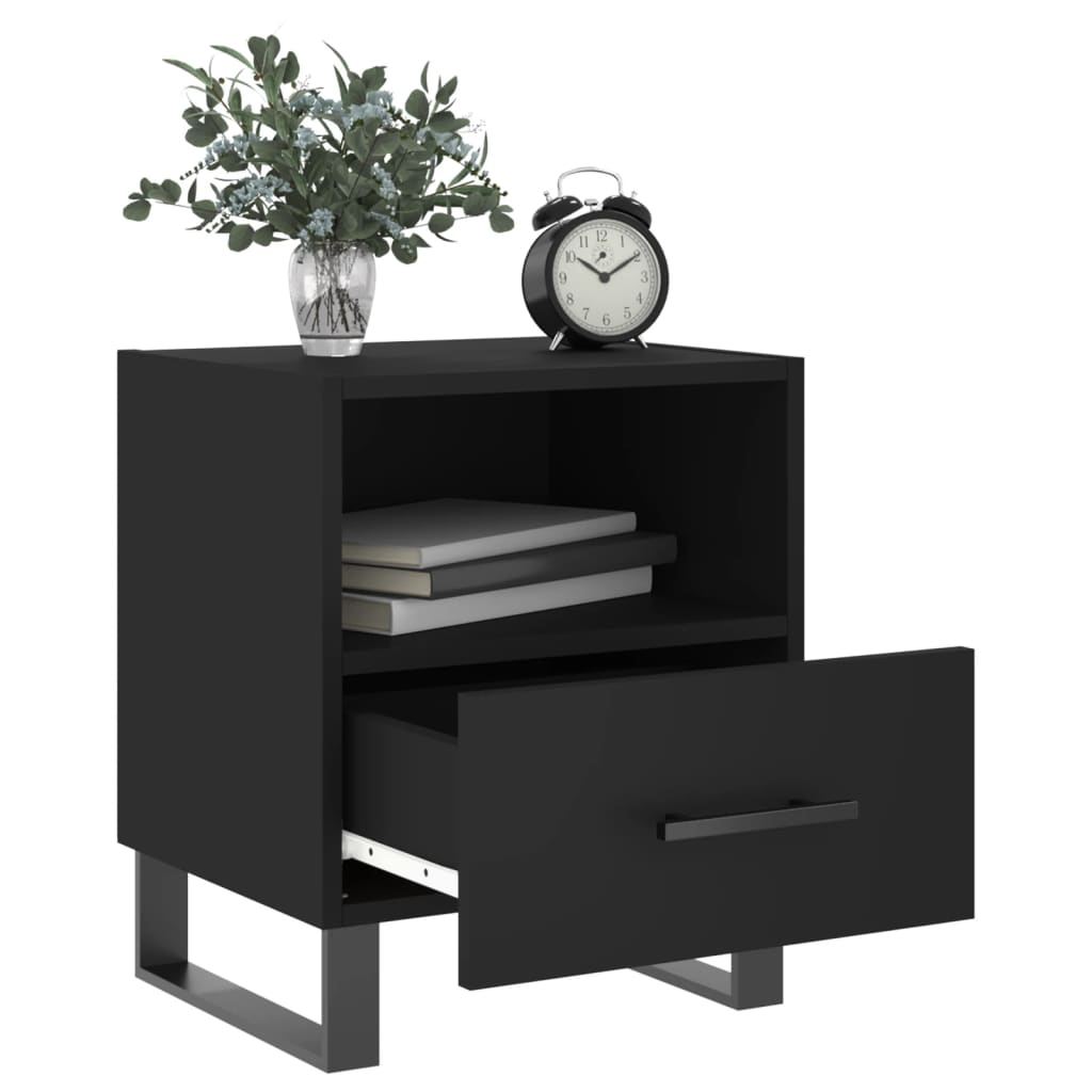 Stylish Black Bedside Cabinets Set 2pcs, Engineered Wood, 40x35x47.5 cm
