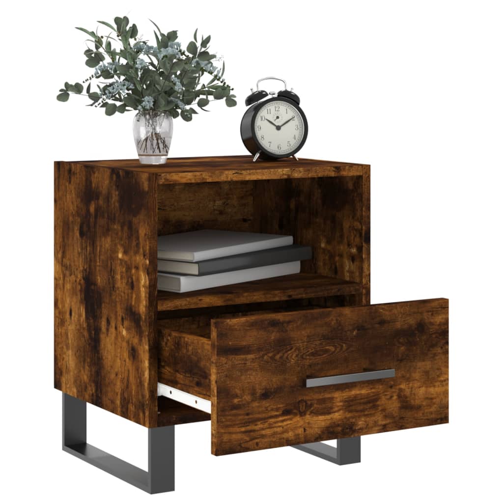 Smoked Oak Bedside Cabinet - 40x35x47.5 cm, Engineered Wood