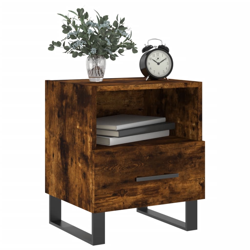 Smoked Oak Bedside Cabinet - 40x35x47.5 cm, Engineered Wood