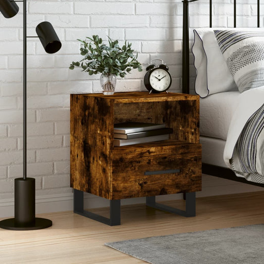 Smoked Oak Bedside Cabinet - 40x35x47.5 cm, Engineered Wood
