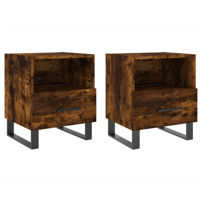 Set of 2 Smoked Oak Bedside Cabinets, Engineered Wood, 40x35x47.5cm