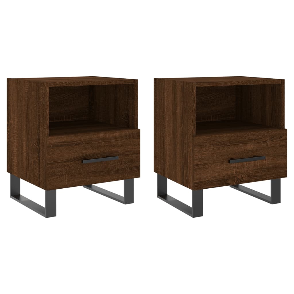 Brown Oak Bedside Cabinets 2pcs - Engineered Wood, 40x35x47.5 cm