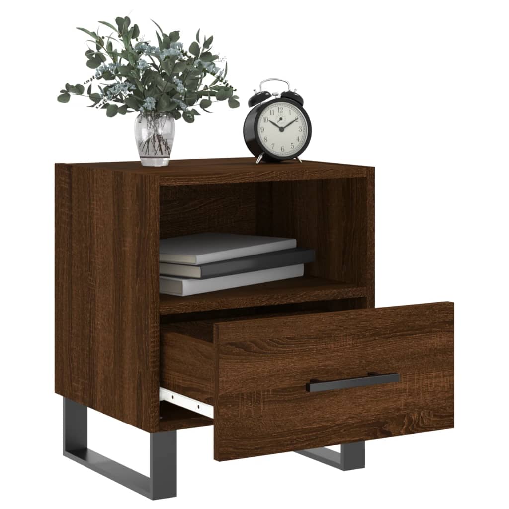 Brown Oak Bedside Cabinets 2pcs - Engineered Wood, 40x35x47.5 cm