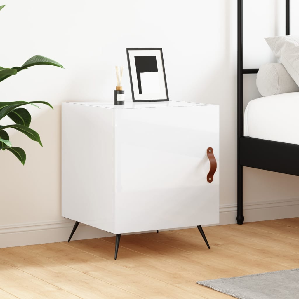 High Gloss White Bedside Cabinet, 40x40x50 cm, Engineered Wood