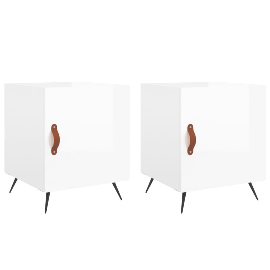 2 High Gloss White Bedside Cabinets, 40x40x50cm, Engineered Wood