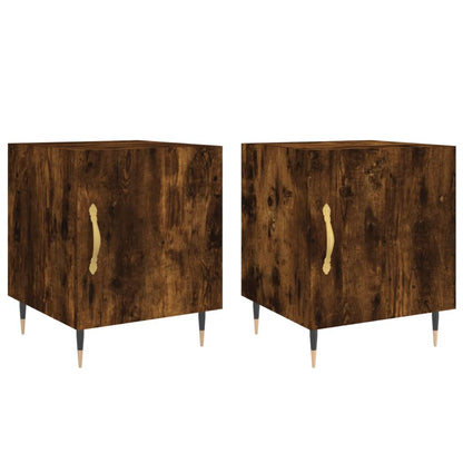 Set of 2 Smoked Oak Bedside Cabinets, 40x40x50cm, Engineered Wood