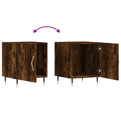Set of 2 Smoked Oak Bedside Cabinets, 40x40x50cm, Engineered Wood
