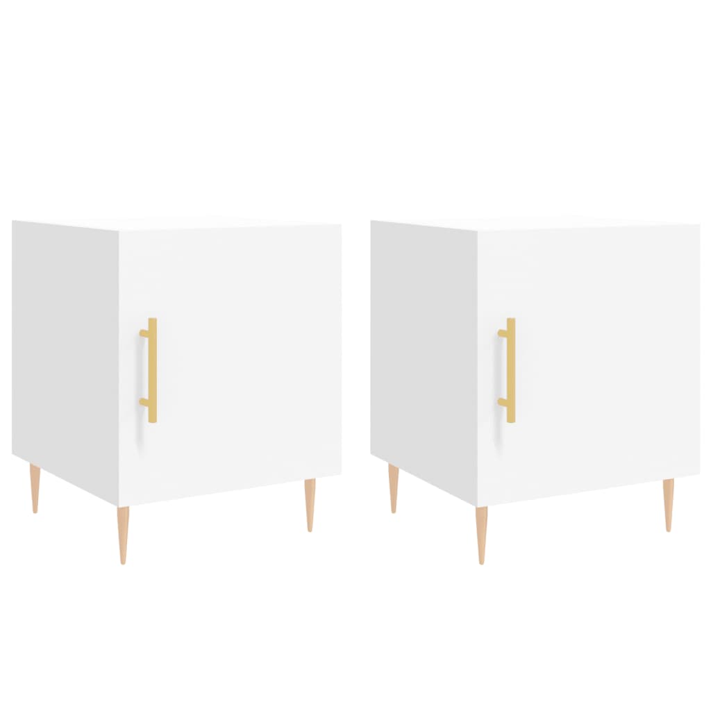 White Bedside Cabinets Set of 2 - Engineered Wood 40x40x50 cm