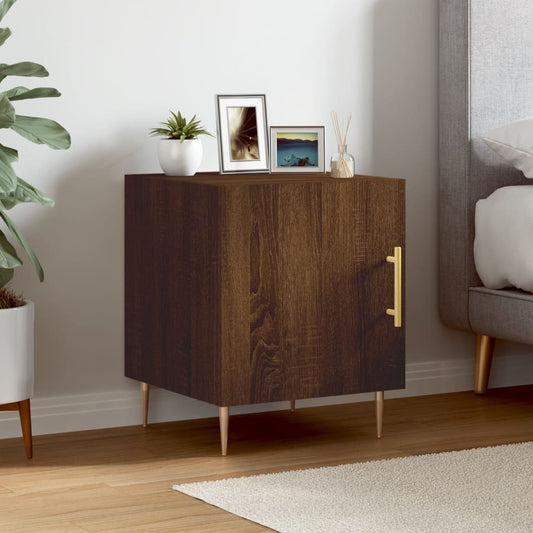 Compact Brown Oak Bedside Cabinet, Engineered Wood, 40x40x50 cm