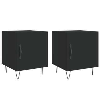 Black Bedside Cabinets Set of 2 - 40x40x50 cm Engineered Wood