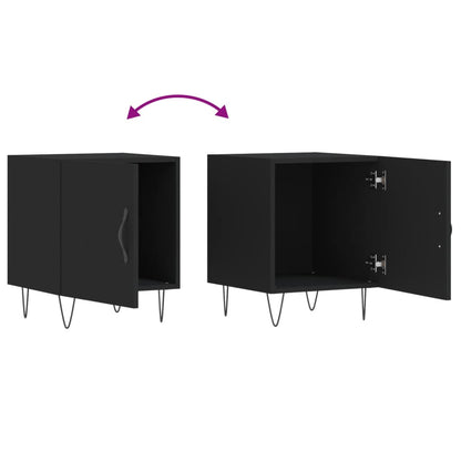 Black Bedside Cabinets Set of 2 - 40x40x50 cm Engineered Wood