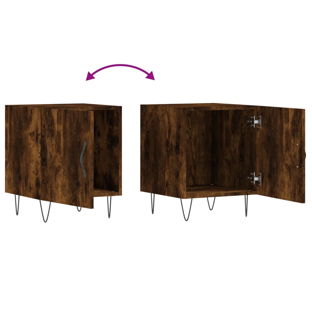 Smoked Oak Bedside Cabinets Set of 2 - Engineered Wood 40x40x50 cm