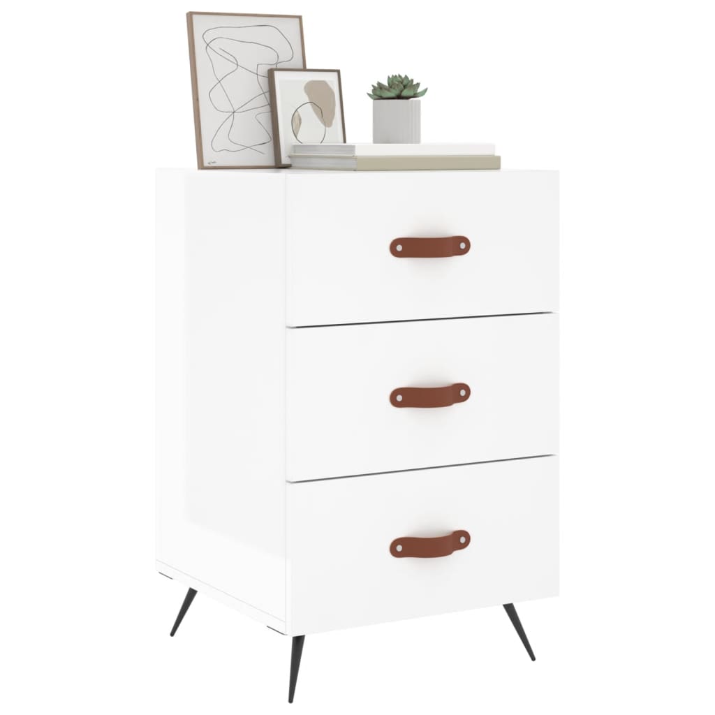 High Gloss White Bedside Cabinet - 40x40x66 cm Engineered Wood