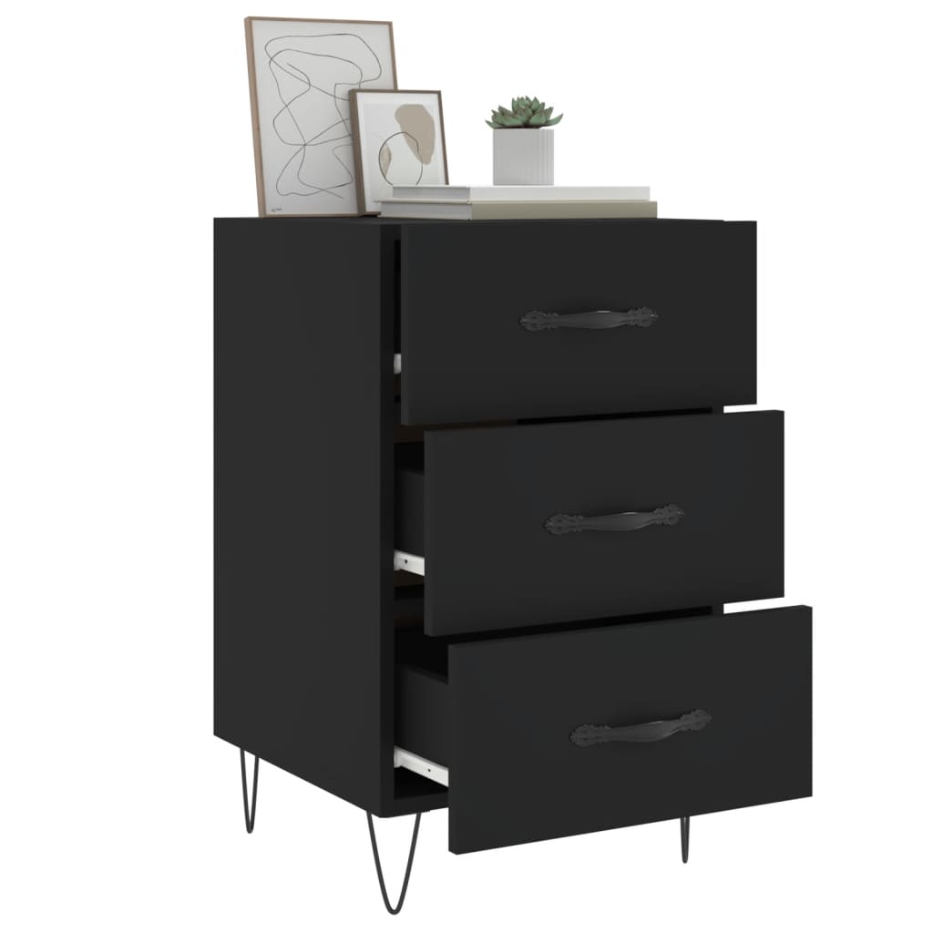 Sleek Black Bedside Cabinet 40x40x66 cm - Engineered Wood
