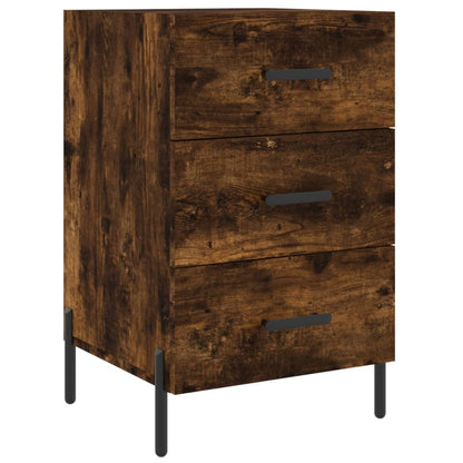 Smoked Oak Bedside Cabinet 40x40x66cm - Engineered Wood Elegance