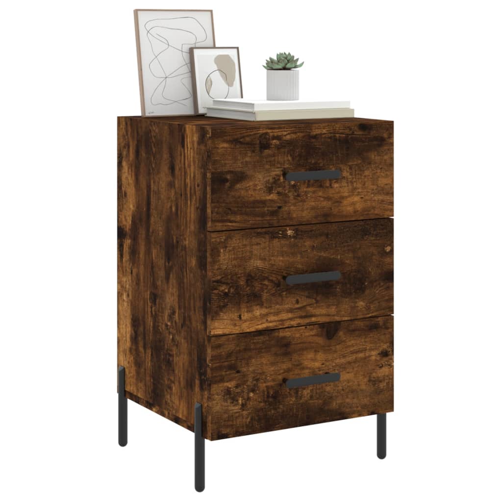 Smoked Oak Bedside Cabinet 40x40x66cm - Engineered Wood Elegance