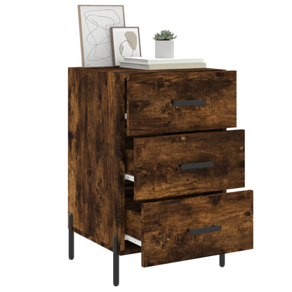 Smoked Oak Bedside Cabinet 40x40x66cm - Engineered Wood Elegance