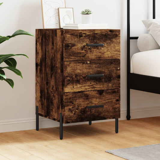 Smoked Oak Bedside Cabinet 40x40x66cm - Engineered Wood Elegance