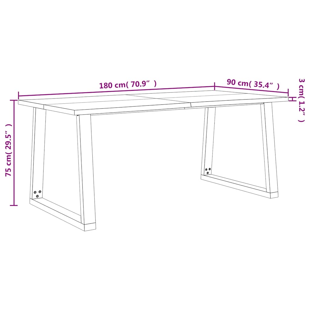 Solid Acacia Live Edge Dining Table 180x90x75 cm - Natural Wood Finish
