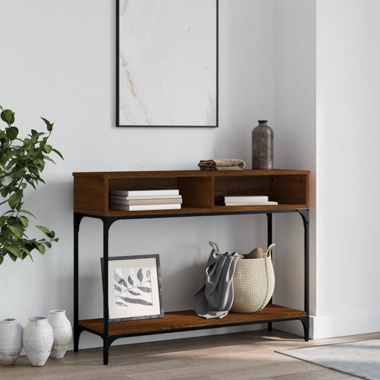 Brown Oak Console Table, 100x30.5x75 cm, Engineered Wood