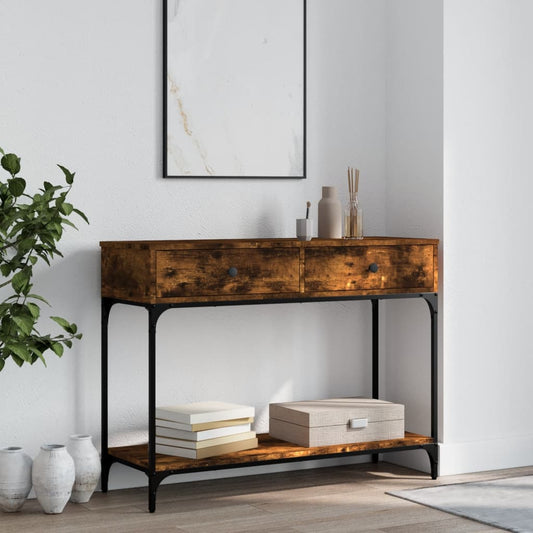 Smoked Oak Console Table - Engineered Wood, 100x34.5x75 cm