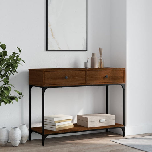 Brown Oak Console Table - Engineered Wood, 100x34.5x75 cm